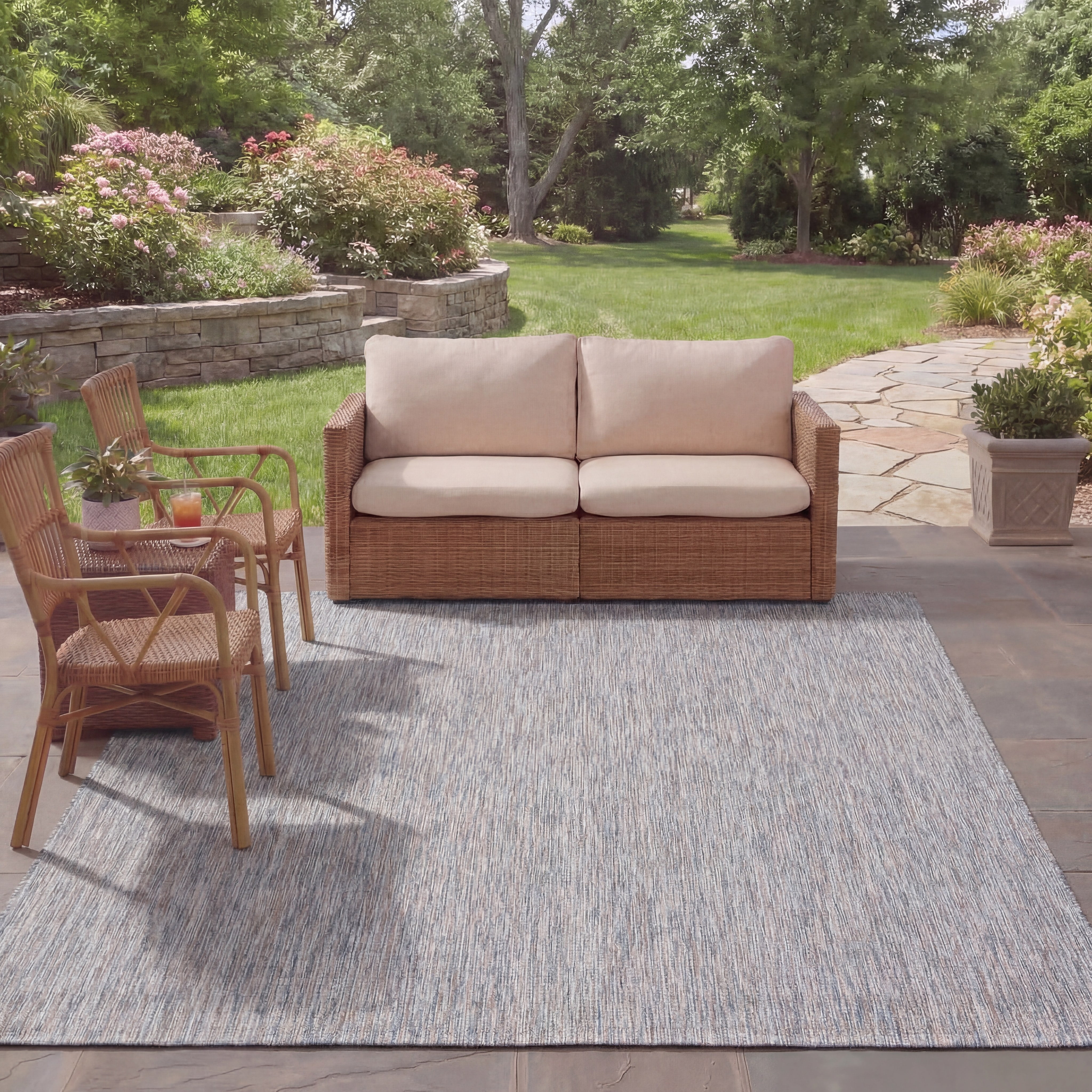 Safavieh Courtyard Emmeline Abstract Indoor/Outdoor Area Rug, Ivory Blue/Beige, 4' x 5'7"