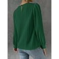 thumbnail image 4 of Women'S Long Sleeve Scoop Neck Pleated Front Fitted Blouse Tops Dark Green S, 4 of 9