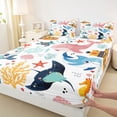 thumbnail image 3 of Homewish Funny Marine Whale Queen Sheet Sets, Cute Cartoon Sea Turtle Flat Sheet, Kawaii Ocean Starfish Queen Fitted Sheet, Breathable Home Decor, 4pcs, 3 of 7