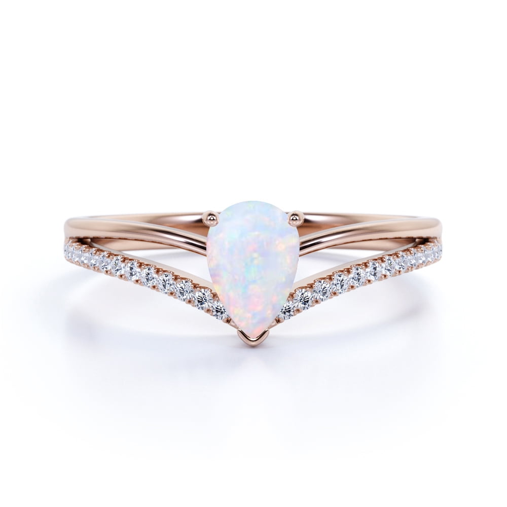 JeenMata 1 ct Pear Shaped Fire Opal & Diamond Split Shank Engagement Ring in 10K Rose Gold