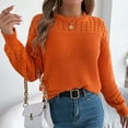 thumbnail image 2 of Women's Sweaters Casual Solid Color Hollow Out Long Sleeve Pullover Knitted Sweaters Fall Sweater Orange L, 2 of 6