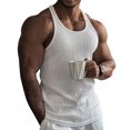 thumbnail image 1 of Camisa sin mangas para hombre, cuello redondo, camiseta muscular, entrenamiento, Color puro, Top deportivo de corte entallado, 1 of 4