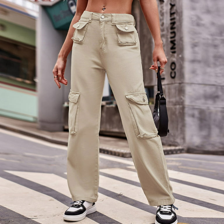Quealent Casual Dress Pants for Women Tall Cargo Pants Wide Leg Casual  Denim Trousers Multi Business Casual Pants for Denim Women Pants Khaki M 