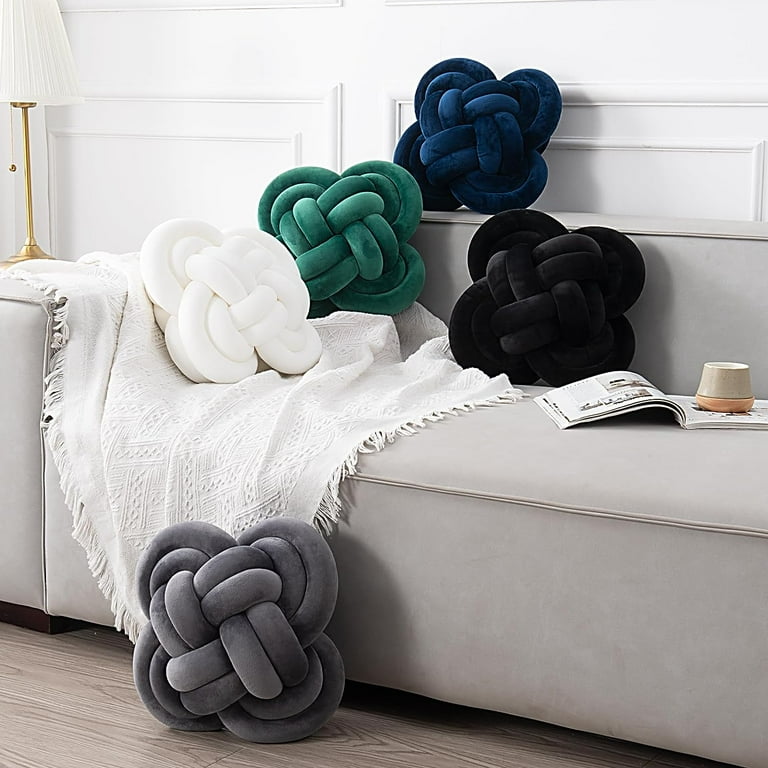 Knot Pillow Ball Xmas Decorative Throw Pillow Floor Cushion with Soft Plush for Couch Knotted Square Pillow Dorm Room Decor Milk White