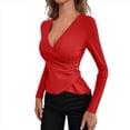 thumbnail image 3 of Camiseta de Larga Ajustada con Escote en V Profundo y Fruncido para Mujer Rojo XL, 3 of 5