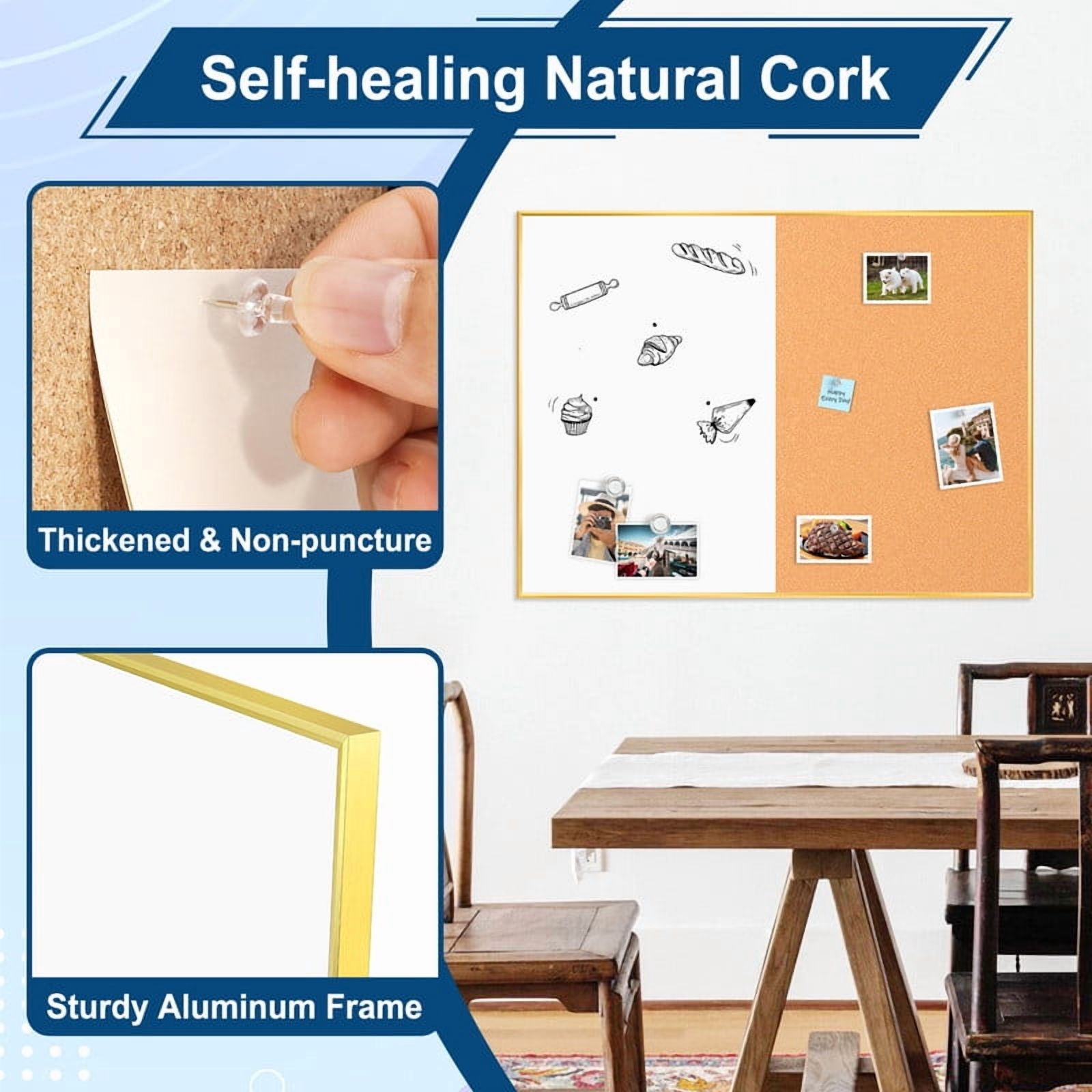 Cork Board Magnetic Dry Erase Board Combo, 36 x 24 Inches Lage Whiteboard and Bulletin Board Combination, Aluminum Frame Vision Board with with 2 Markers, 6 Magnets, Eraser and Push Pins
