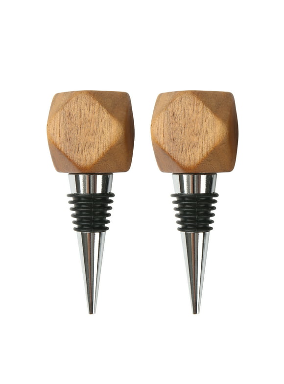 Better Homes & Gardens Elegant Wine Bottle Stopper Aluminum and Wood, Brown and Silver 3.93"