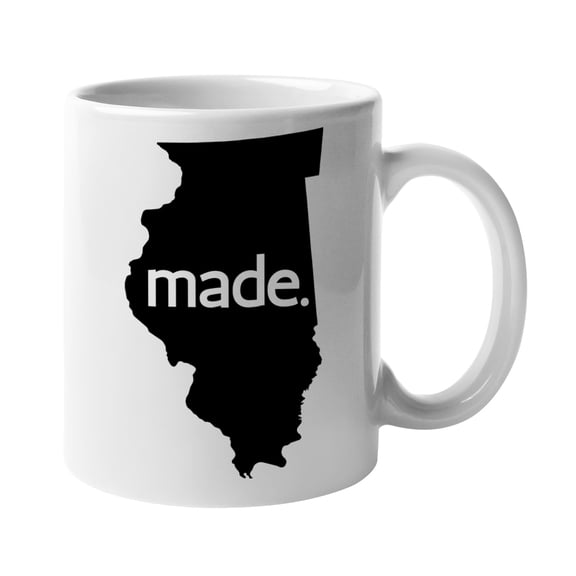 Illinois Made & IL USA State Map Outline, US Citizen Coffee & Tea Mug Cup (11oz)