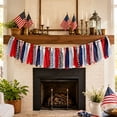 thumbnail image 3 of Lypsnake 4th of July Patriotic Tassel Garland, Red White Navy Plaid Strip Solid Fabric Hand Tied Hanging Streamer String Decor,Ornament For 250th Memorial Day Fireplace Wall Holiday Styling, 3 of 8