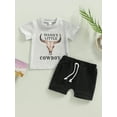 thumbnail image 2 of hirigin Baby Boys 2Pcs Summer Outfits, Short Sleeve Cow Letter Print T-Shirt + Knot Front Shorts Set, 2 of 9