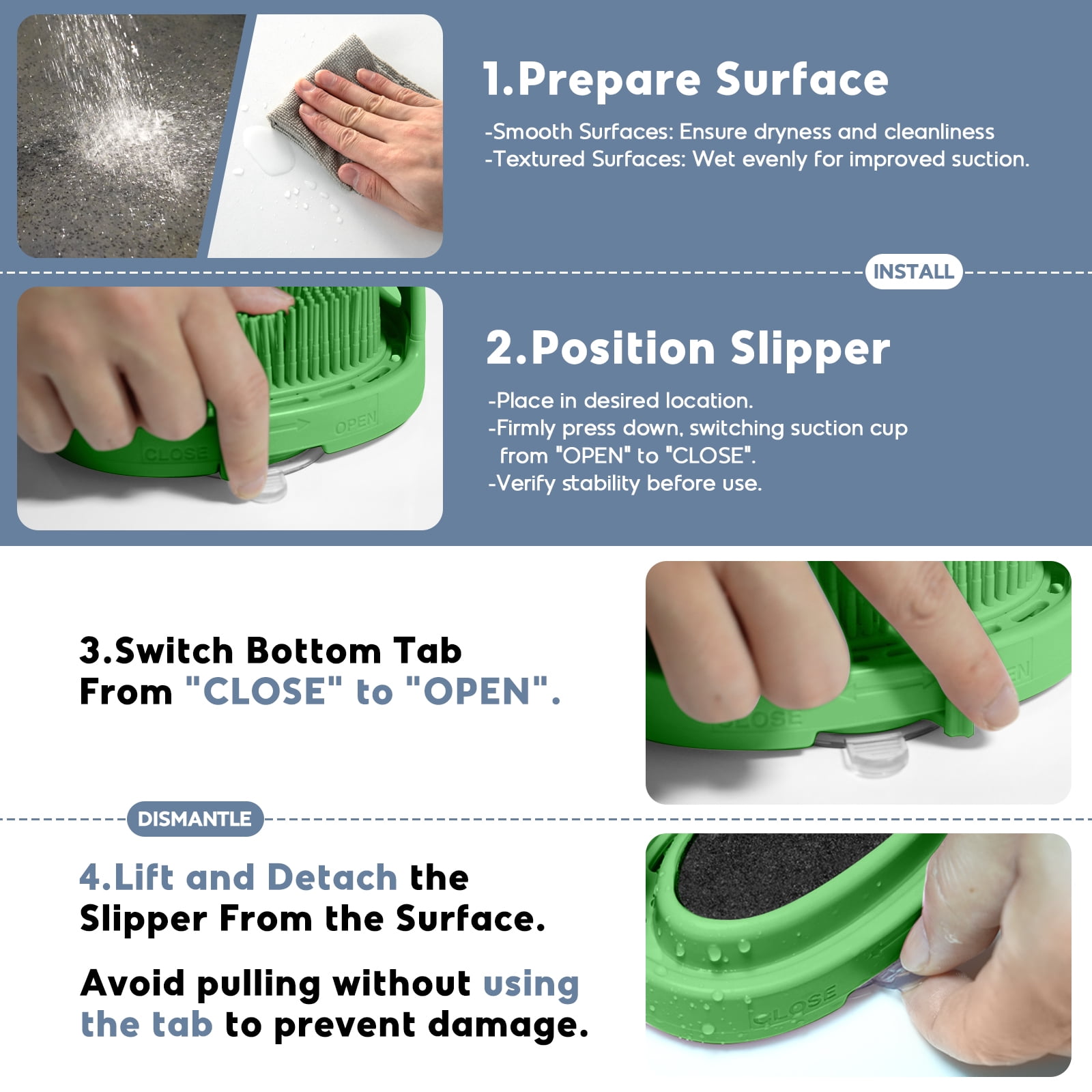 Aukfa Shower Foot Scrubber, Non-Slip Foot Washer Care for Exfoliating Cleaning, Green, 1 Pcs