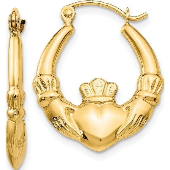 14K Yellow Gold Polished Claddagh Hoop Earrings (12 X 3) Made In Indonesia t902