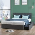 thumbnail image 3 of Mixoy Upholstered Platform Bed Frame with 4 Built-in Storage Drawers & Adjustable Headboard Dark Grey - King, 3 of 5