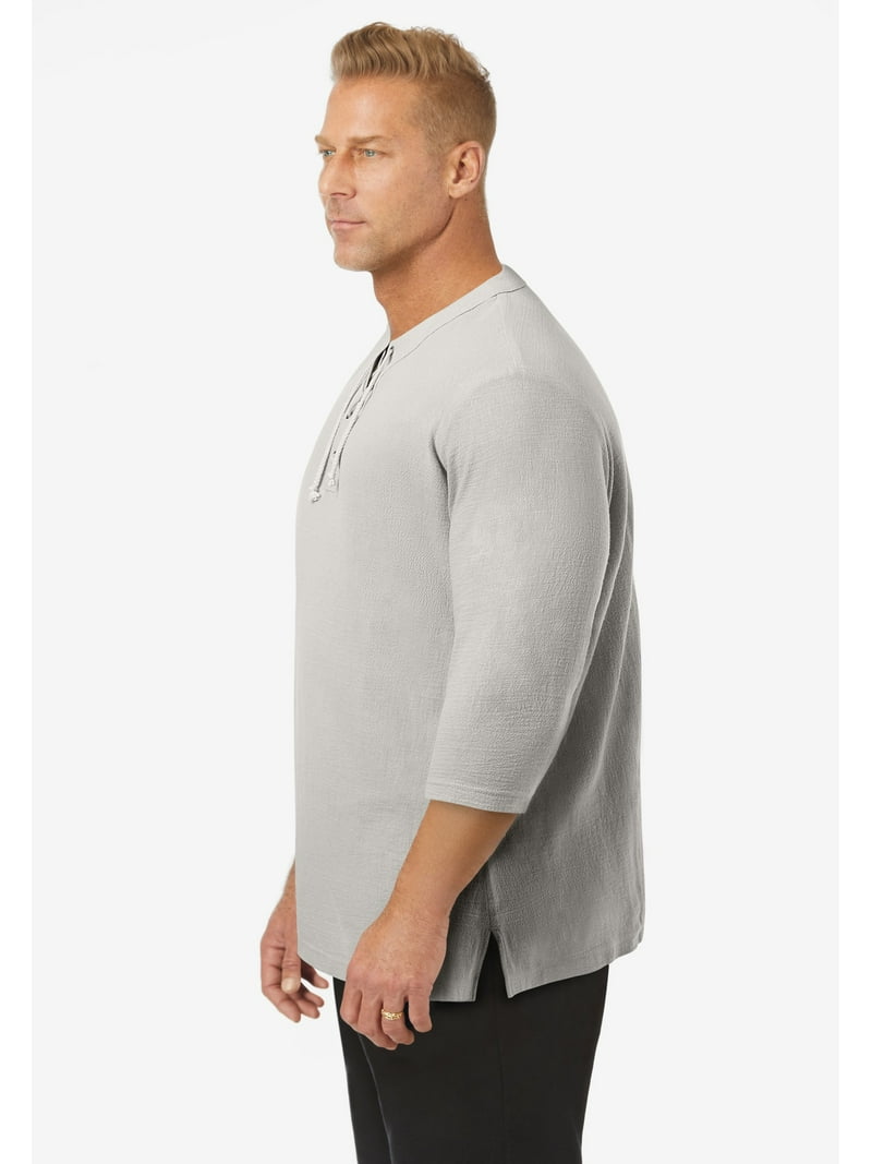 KingSize Big & Tall Casual Gauze Lace-Up Shirt for Men - XL, Sand