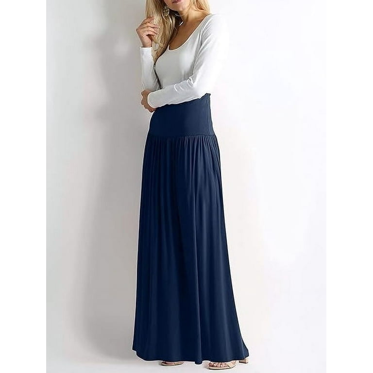 Yillto Womens Plus Size Maxi Skirts High Waist Causal Lounge Flared Long Flowy Summer Skirt with Pockets, Women's, Size: Large, Blue