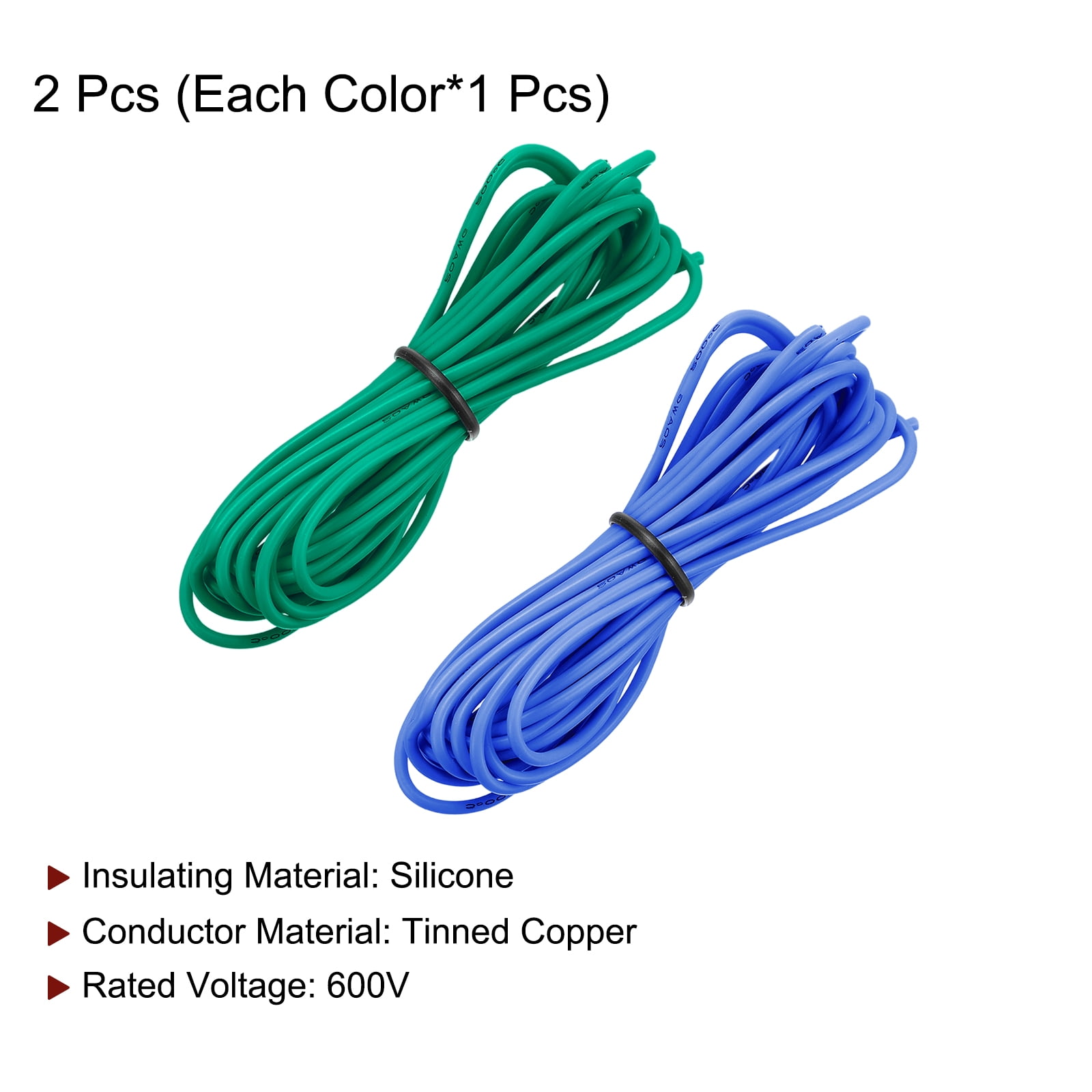 20 Gauge Silicone Wire 20AWG Stranded Wire Tinned Copper Wire High Temp Wire Blue/Green 3.0m/10ft 2pcs