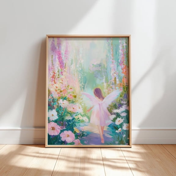 Fairy Garden Art Poster: Pastel Nursery Decor, Unframed Canvas Size 12x18