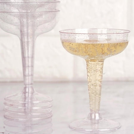 BalsaCircle Glittered Clear 12 pcs 6 oz Disposable Plastic Champagne Glasses - Wedding Reception Party Catering