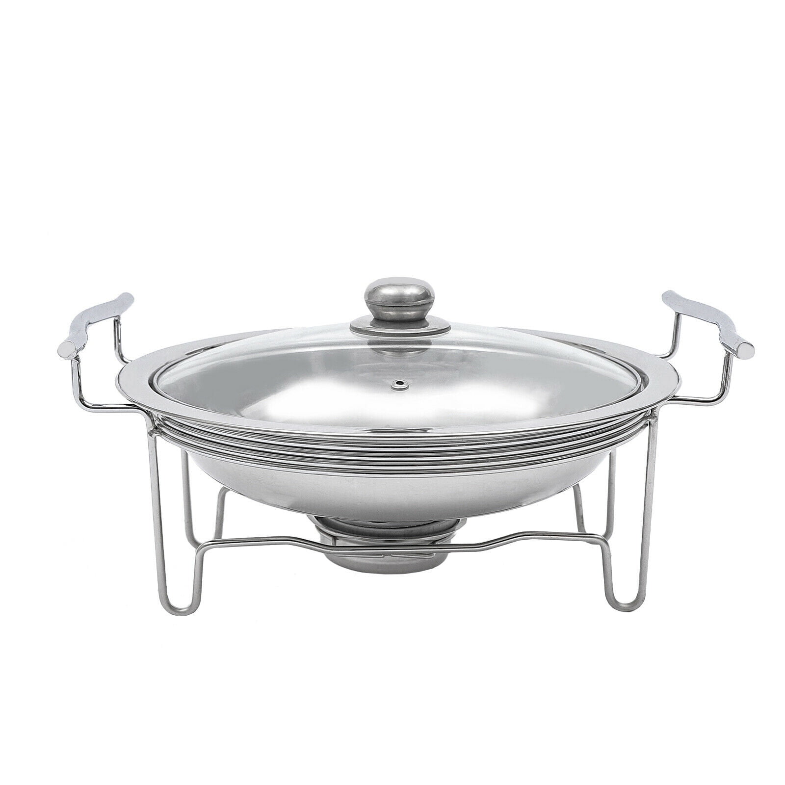 Oukaning 11 inch Round Chafing Dish Stainless Steel Buffet Catering Food Warmers with Glass Lid Multi-Purpose, Size: 14.9*14.9*7.5Inch, Silver