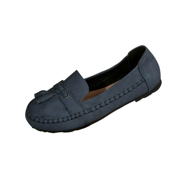 Mocassins pour Femmes, à Enfiler avec Pompons, Semelle Souple et Semelle Intérieure Coussinée, Chaussures Plates Décontractées à Bout Rond pour Usage Quotidien
