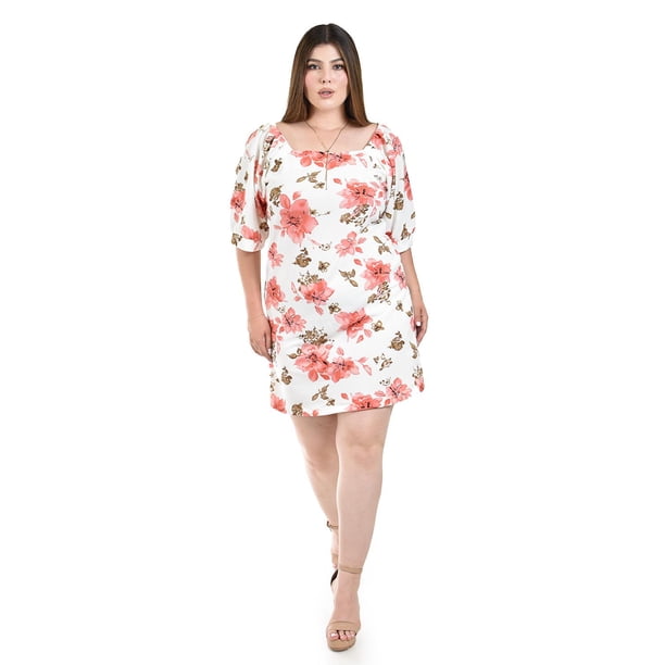 Vestido floral con manga bombacha Roman Fashion /Tallas Extras, 0900 (Flor rosa) rosa 42