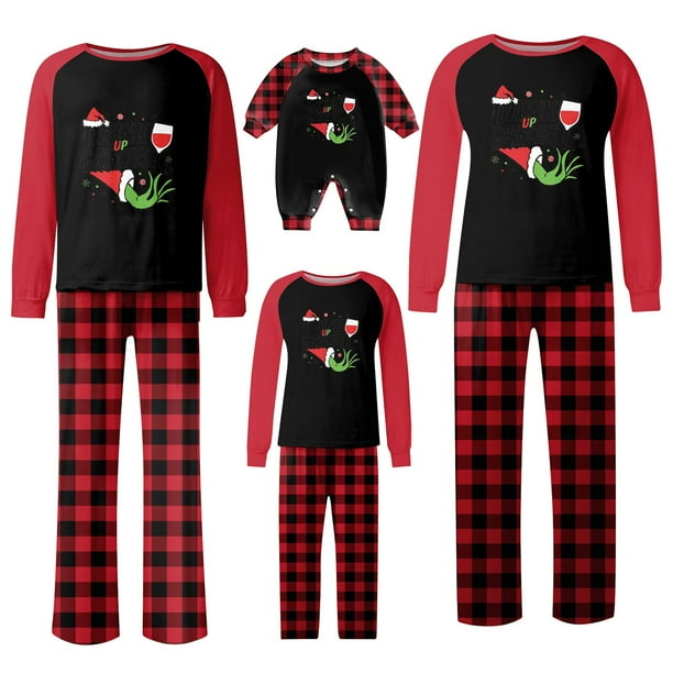 Pijamas navideños a juego Grinch - TKing Fashion 2024 Nuevos conjuntos de pijamas navideños familiares a juego Grinch, pijamas navideños navideños para parejas, adultos y niños, 9 Meses