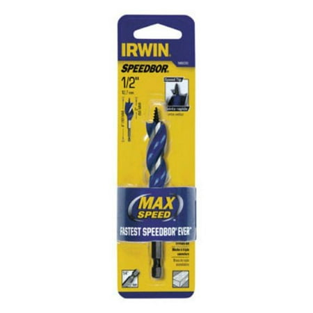 Speedbor 1866033 Irwin Tools Max Wood Drilling Bit, 4-Inch by 1/2-Inch, Three cutting spurs for faster, cleaner holes, less breakout and extended drilling life By