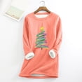 thumbnail image 1 of Meichang Chandail en Molleton en Molleton pour Femmes Grande Taille Graphique Arbre de Noël Doublé Sherpa Chandail en Molleton Hiver Chaud Manches Longues Col Rond Chandail Chandail en Molleton Rouge Melon D\'eau S, 1 of 4