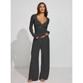 thumbnail image 4 of Women Y2K 2 Piece Lounge Set Long Sleeve Fitted Tee Shirt Top Wide Leg Long Pants Cute Pajama Outfit Dark Gray S, 4 of 7