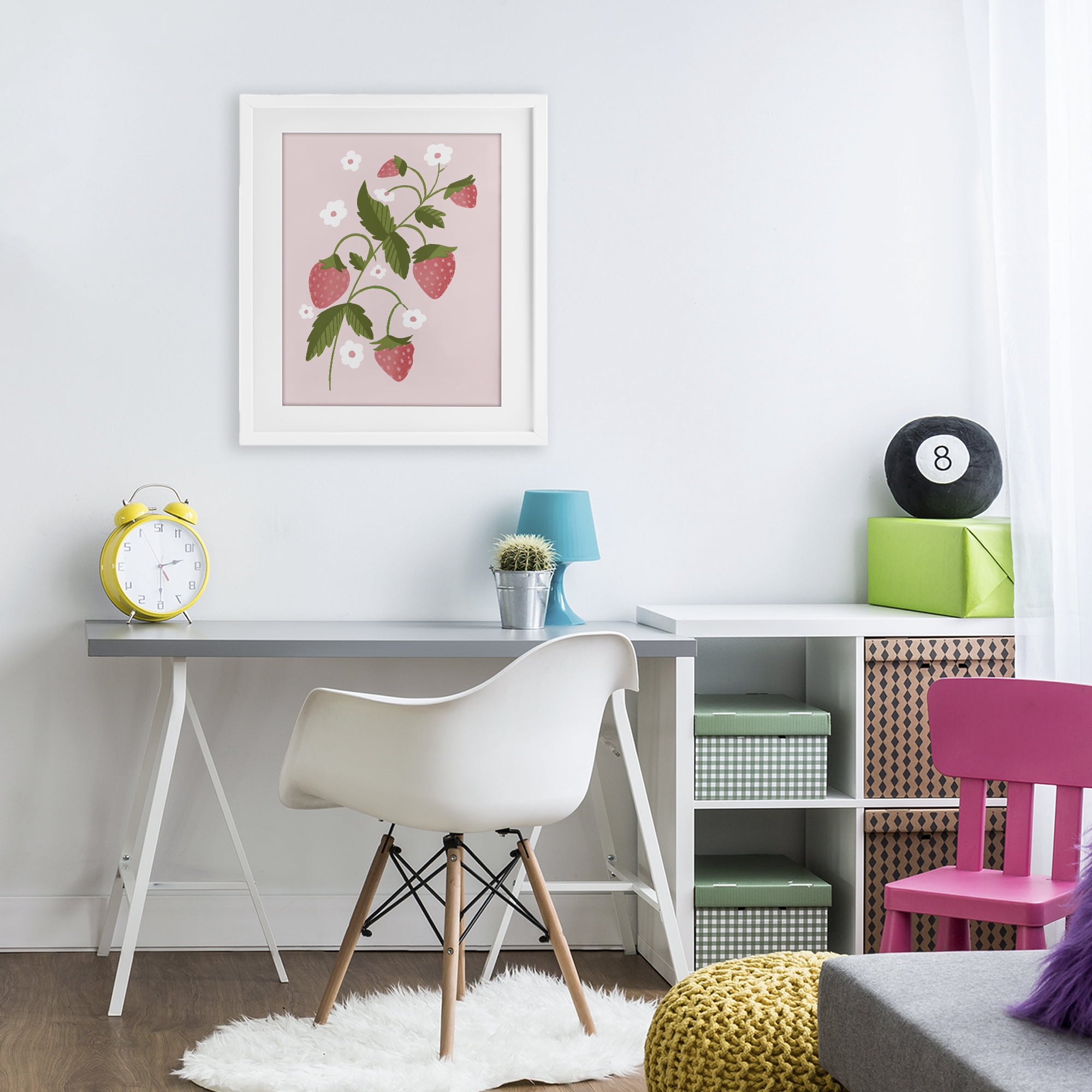Stupell Industries Pastel Strawberries Branch White Framed Print Under Glass, design by Paige Sredenschek