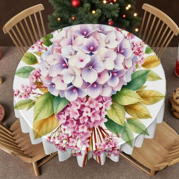 RKSupls 60 Inch Round Tablecloth, Hydrangea Floral Bouquet Polyester Table Cover - Soft, Stain Resistant & Washable Decor for Wedding, Party, Holiday, Home Dining