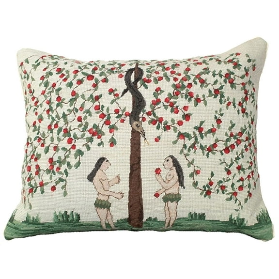 Throw Pillow Needlepoint Garden of Eden Standing 16x20 Cotton Velvet Wool  MH-31