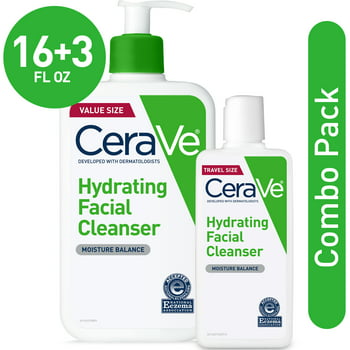 CeraVe Hydrating Face Wash, Facial  for Normal to Dry Skin, Value Pack, 16 oz Pump & 3 oz Travel Size