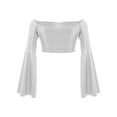 thumbnail image 4 of Miutii Kids Girls Disco Party Shirts Off-Shoulder Festival Rave Outfit Long Flared Sleeve Jazz Hip Hip Dance Crop Tops Silver 10, 4 of 7