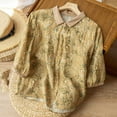 thumbnail image 5 of Lovskoo Cotton Linen Shirts for Women Button Down 3/4 Sleeve Collared Summer Tops Shirt Slimming Tops Yellow, 5 of 5