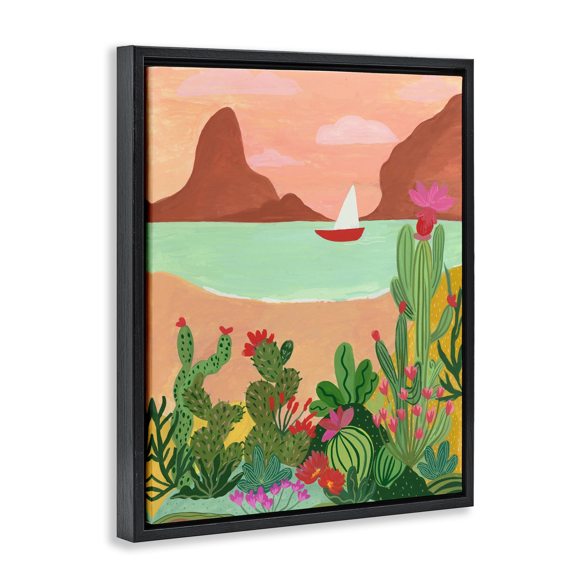 Desert Oasis Boat Black Framed Floater Canvas Wall Art, design by Nabeela Rumi