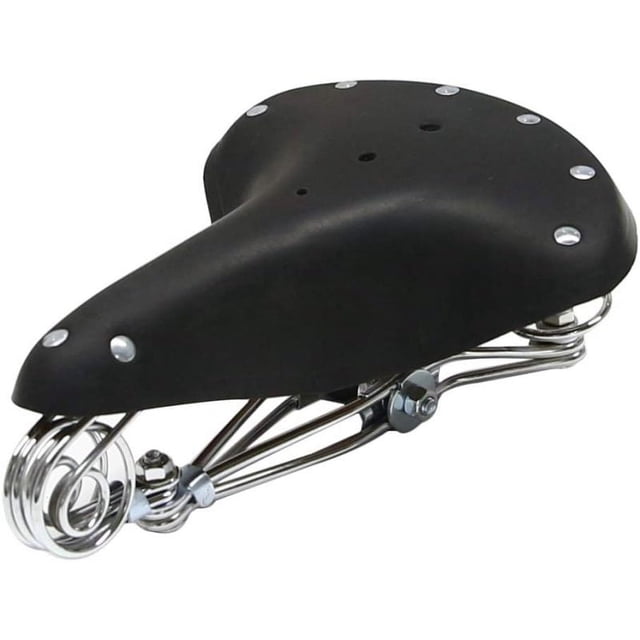 Asiento de cuero duradero para bicicleta, asiento de cuero de vaca Vintage para ciclismo con resortes, asiento de cuero negro, asiento cómodo con resorte