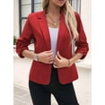 thumbnail image 5 of 2025 Summer Linen Women 3/4 Stretchy Ruched Sleeve Fully-Lined Casual Work Jacket with Pockets Red XXL, 5 of 8