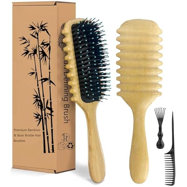 wonima44 Curly Hair Brush 2 Pcs, Curl Defining Brush 2024 New, Natural Bamboo Hair Brush, Curl Brush For Curly Hair Wet, Combing and Shaping Men'S And Women'S Curls, Reducing Pulling (Bamboo)
