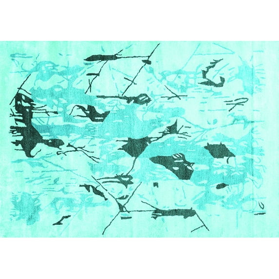 Ahgly Company Indoor Rectangle Solid Turquoise Blue Modern Area Rugs, 6' x 9'