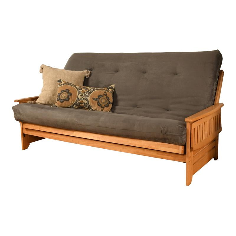 Pemberly Row Futon with Suede Fabric Mattress in Butternut and Gray