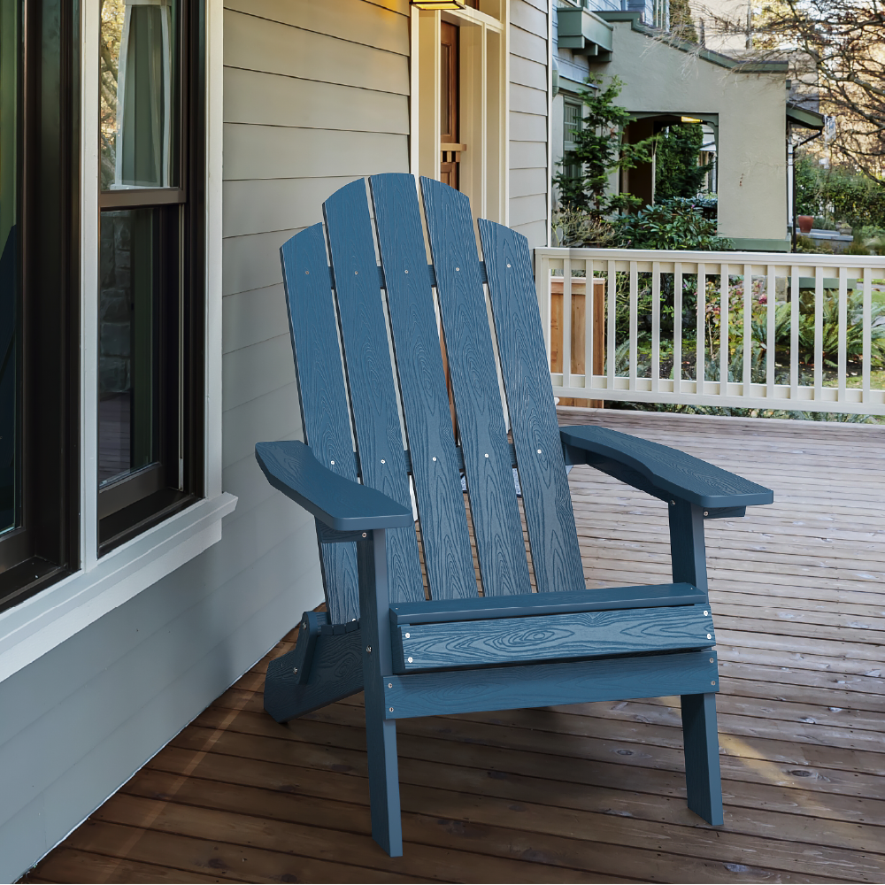 ZEKOO Folding Adirondack Chair Plastic Outdoor Patio Lawn Chair Navy Blue