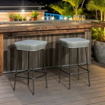 Yardi Yarda 29.5 Inches Patio Bar Stools Set of 2, Bar Stool with Rattan Seat and Footrest for Outdoor as Yard, Gray