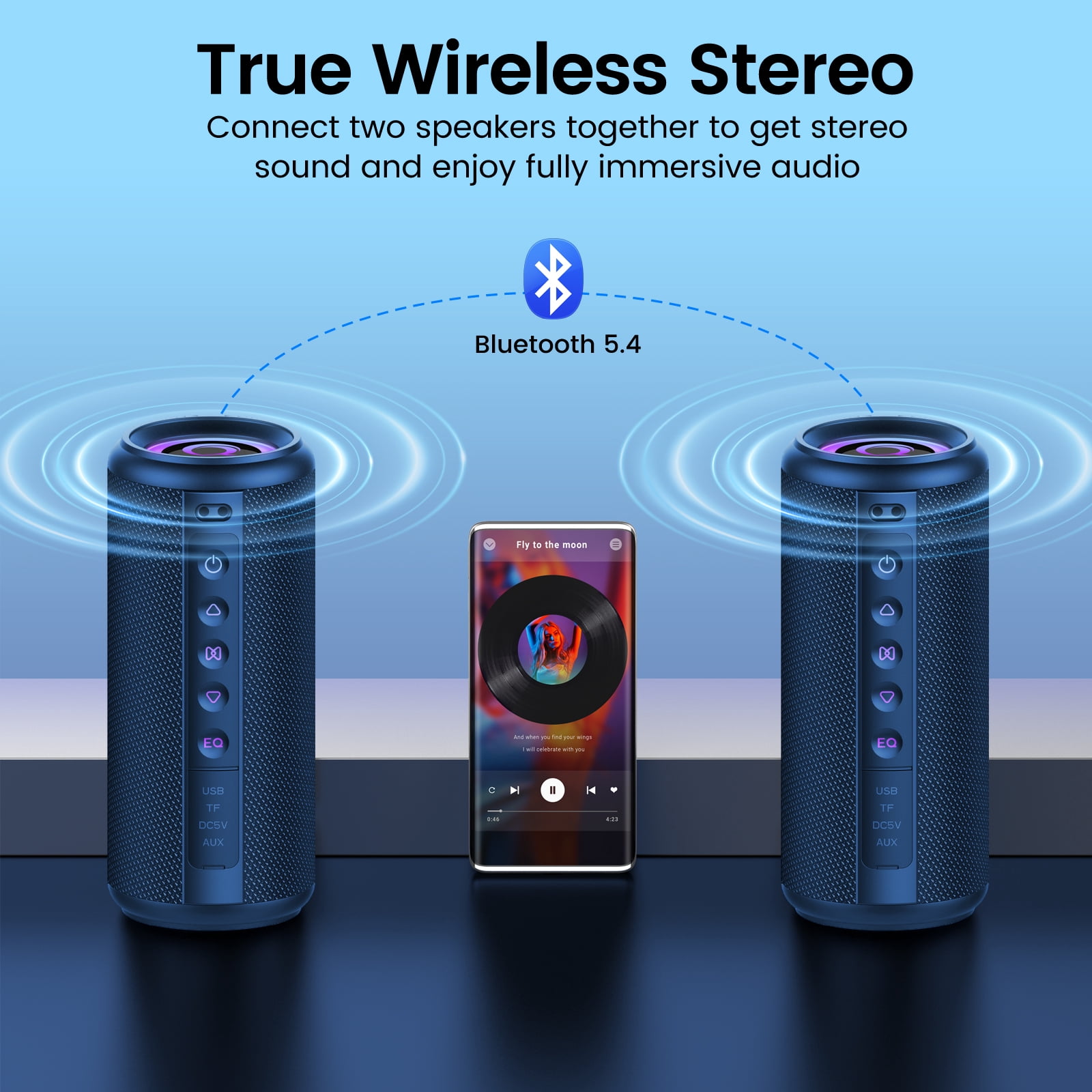 Cillso Portable Bluetooth Speaker, 2026 Bluetooth 5.4, 20W HD Stereo Sound, 20H Playtime, RGB LED Lights, IPX7 Waterproof, TWS Pairing, Wireless Outdoor Speaker for Home, Party, Camping (Blue)