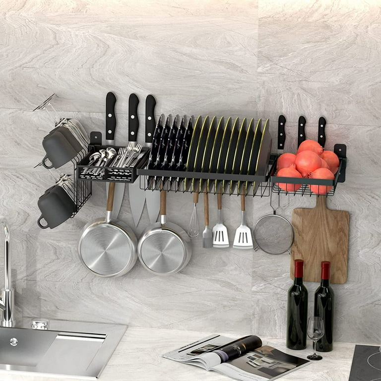 Adjustable Stainless Steel Wall Mounted Over the Sink Dish Drying Rack Large Capacity Pot Rack Dish Rack with Utensil Holder for Kitchen Storage Organizer Patent Pending Black Walmart