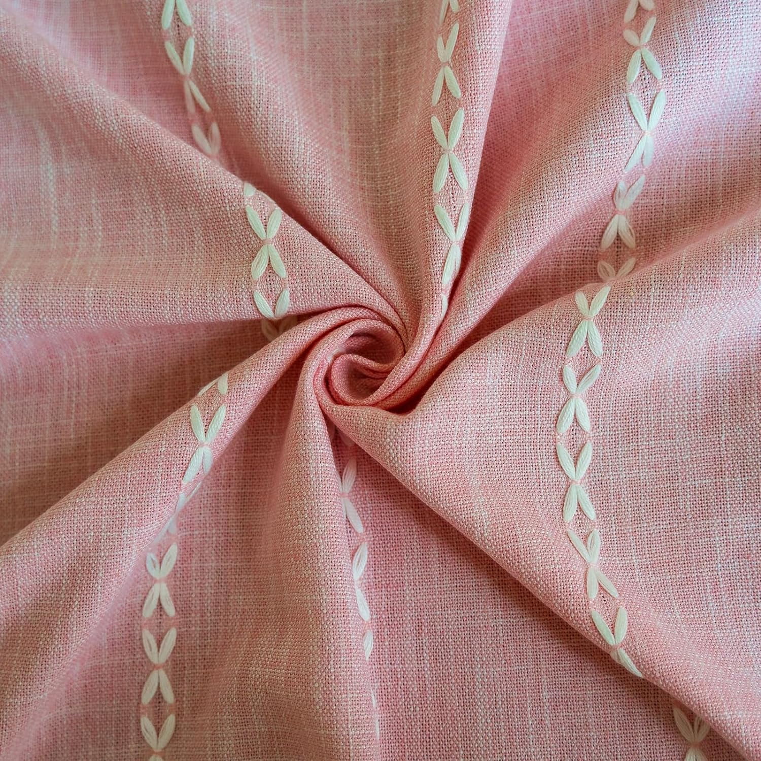 Psoiuetr Pink Boho Curtains for Bedroom Living Room Linen Cotton Embroidered Semi Blackout Farmhouse Window Treatment Drape Vintage Tassels Rod Pocket 1 Panel 52" W x 84" L