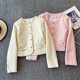 thumbnail image 1 of Chaqueta de Tweed gruesa de manga larga con lentejuelas, abrigo pequeño con fragancia, cuello redondo, manga larga, botonadura única, otoño, 1 of 5