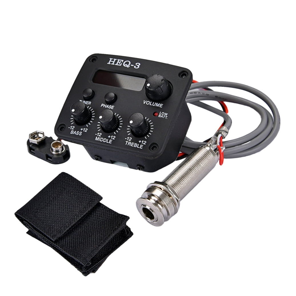 OUNONA Acoustic Guitar Preamp 3 Bands EQ Equalizer Pickup Amplifier Guitarra Preamp Piezo Pickup with LCD Tuner Guitar Parts Accessories (Black)
