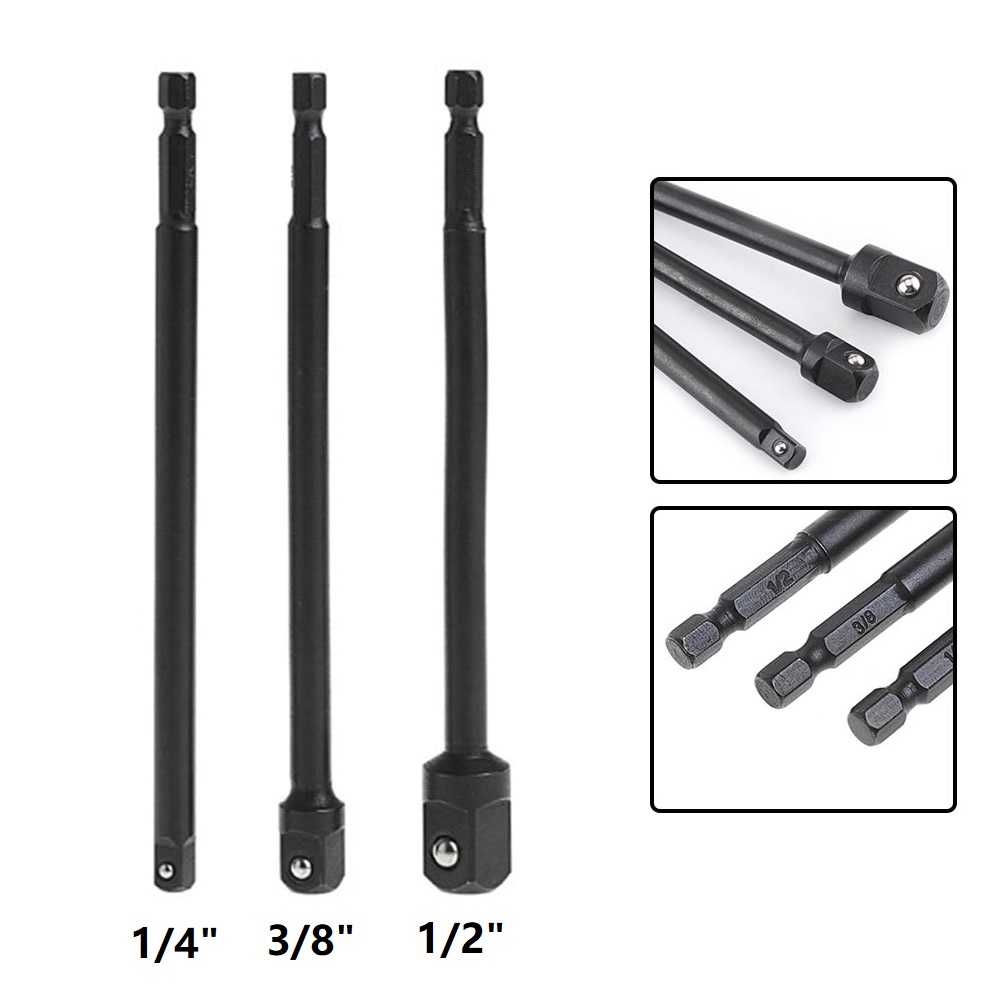 Goodhd 3Pc 6inch Impact Driver Drill Bit Socket Adapter Holder 1/4 3/8