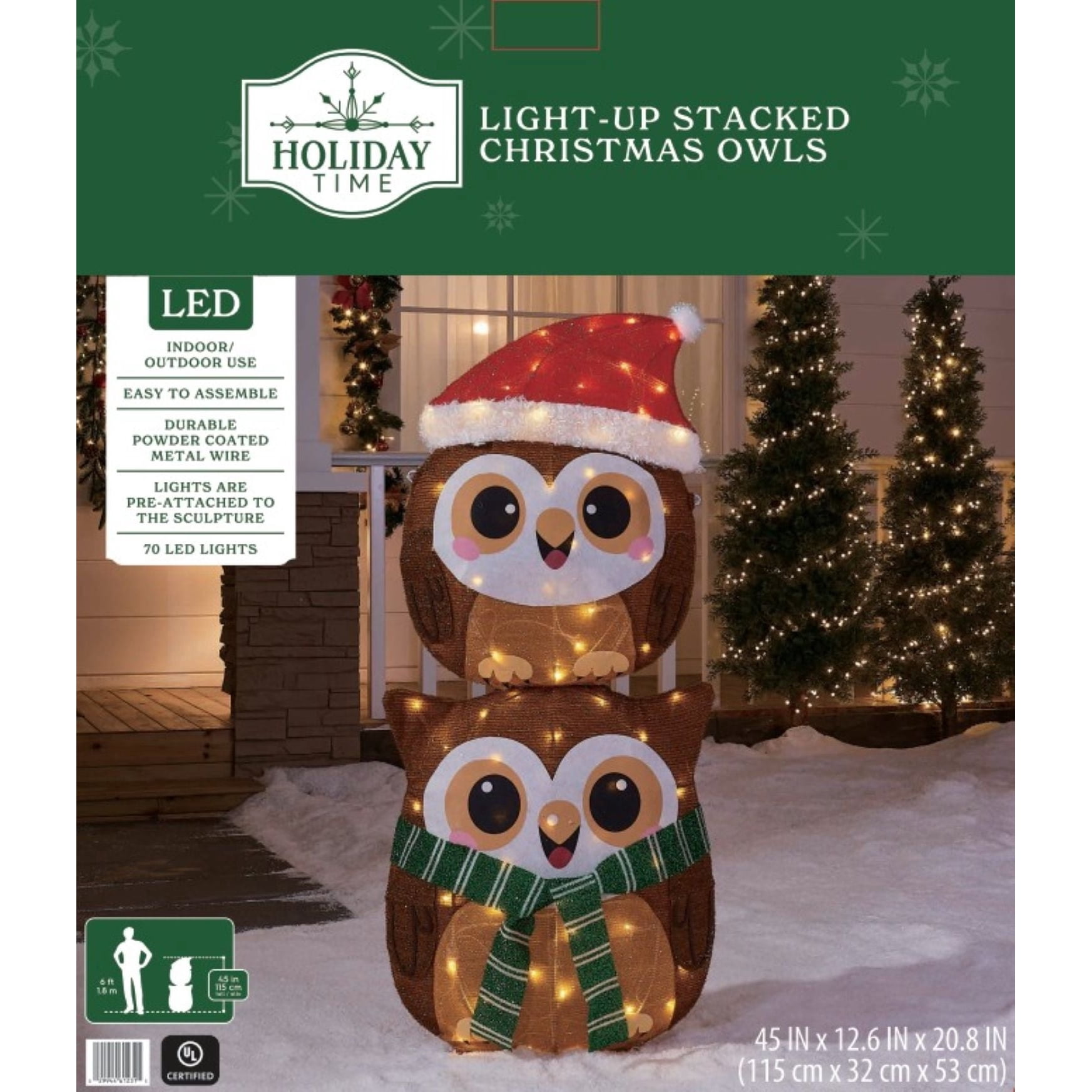 Indoor/Outdoor LED Stacked Owls Christmas Decoration, Multicolor, 20.8", by Holiday Time